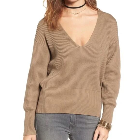 Free People Allure Rib Knit V Neck Pullover Sweater‎ Long Sleeve Brown Size L - Picture 1 of 6